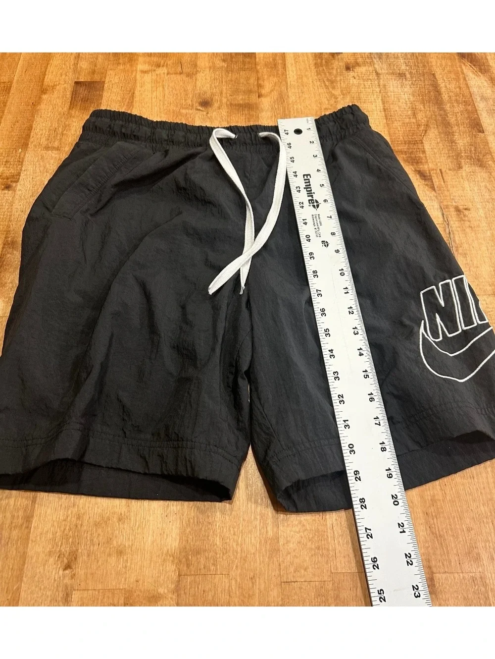 Vintage Nike Men's Black Athletic Shorts with White Drawstring, Size M